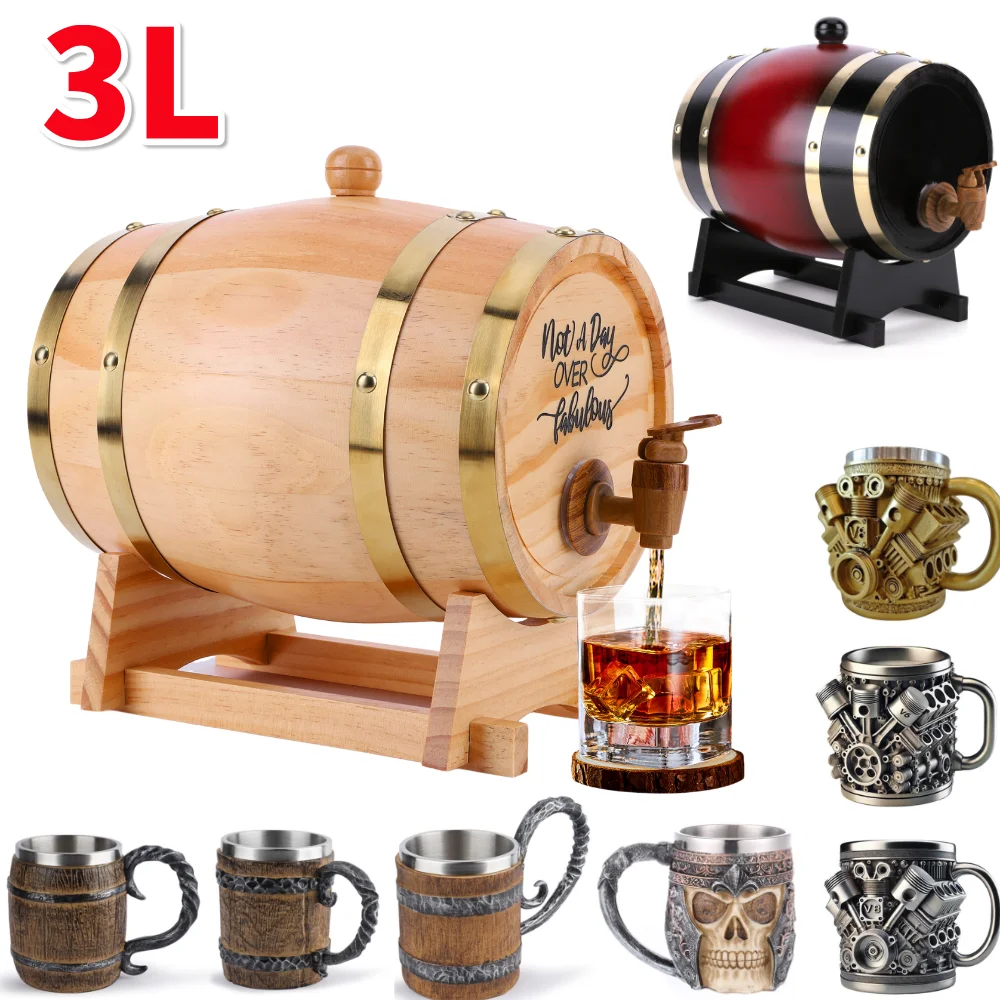 Wine Beer Rum - 3L Ahşap Viski Fıçısı, Standlı, Tıpalı