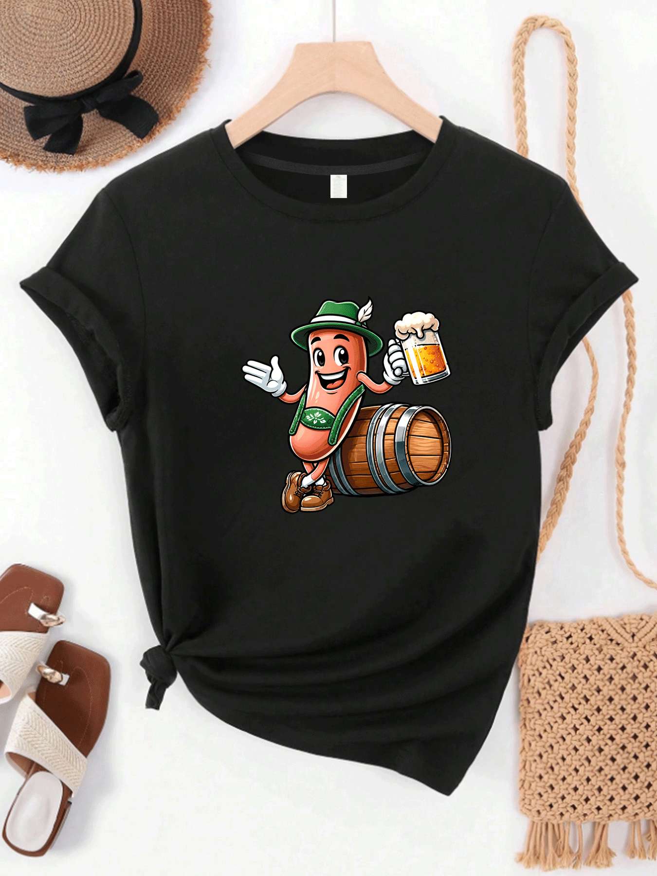 Wine Beer Festival - 【MYJ062655】Bira Festivali kadın tişörtü şarap fıçısı