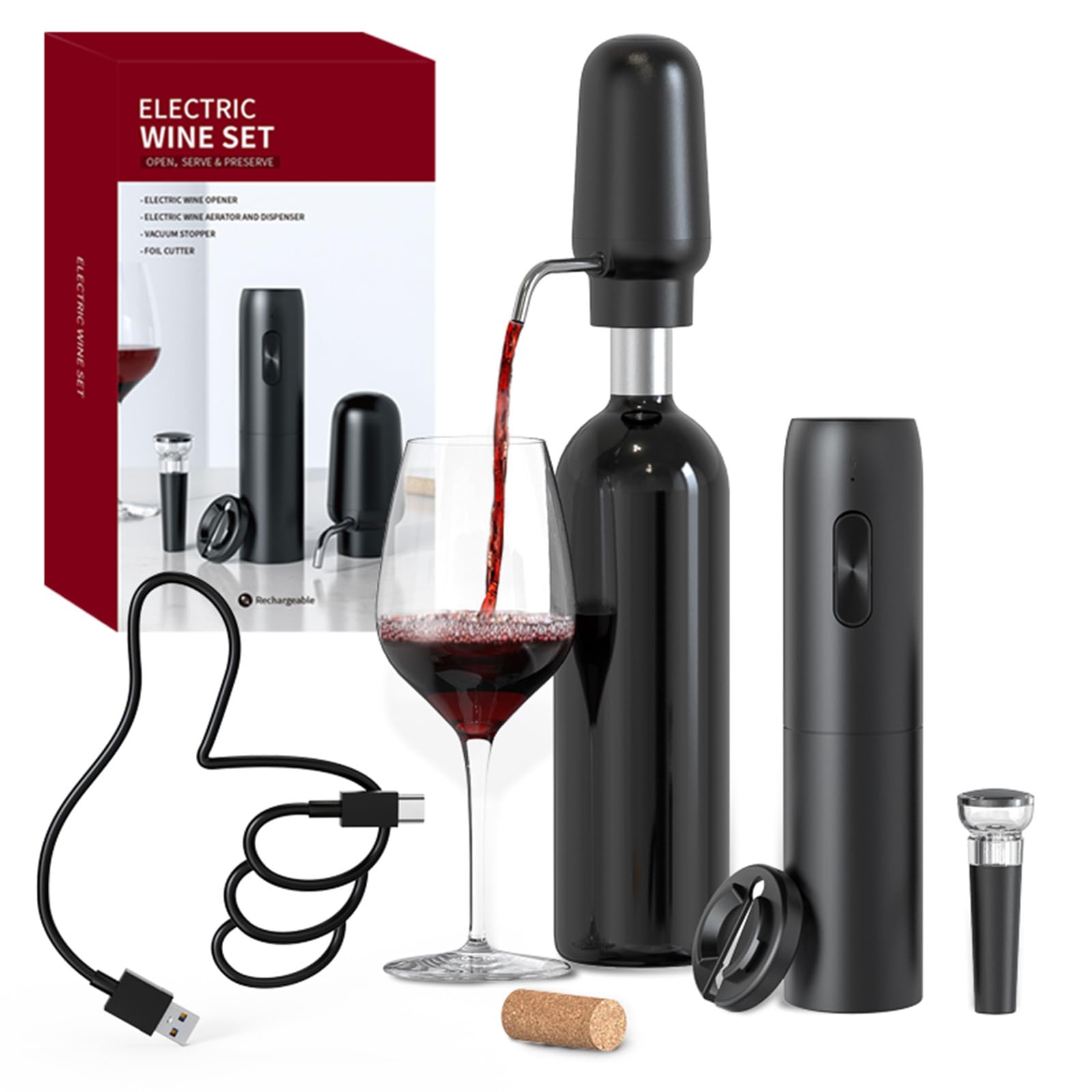 Decanter Aerator Set - Akıllı Elektrikli Şarap Havalandırıcı 4'ü 1