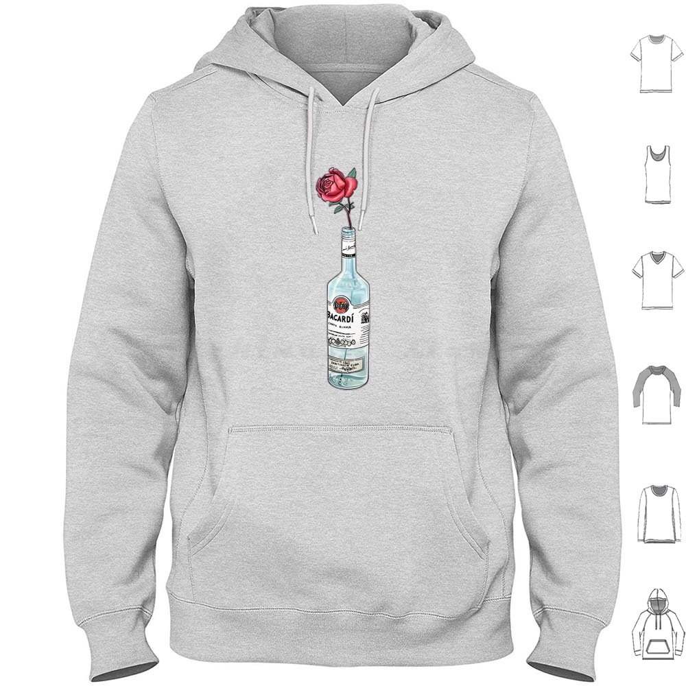 Wine Beer Rum - Rum Bacardi Çiçek Resimli Kapüşonlu Üst